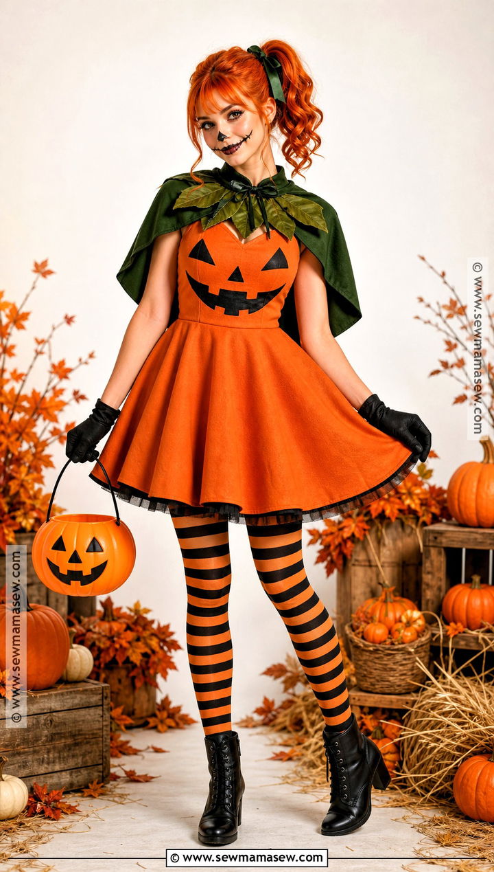 Jack O Lantern Woman Costume With Orange Dress - 35 scary halloween costume ideas for women