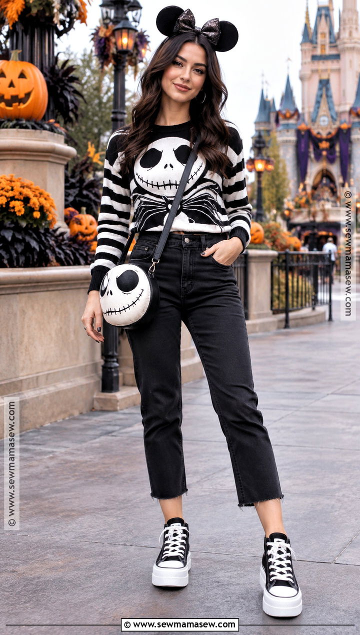 Jack Skellington Striped Top And Black Jeans Disney Outfit - 25 october disney outfits