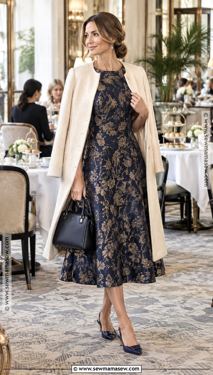 Jacquard Dress Fall Afternoon Tea Outfit - 20 fall afternoon tea outfit ideas