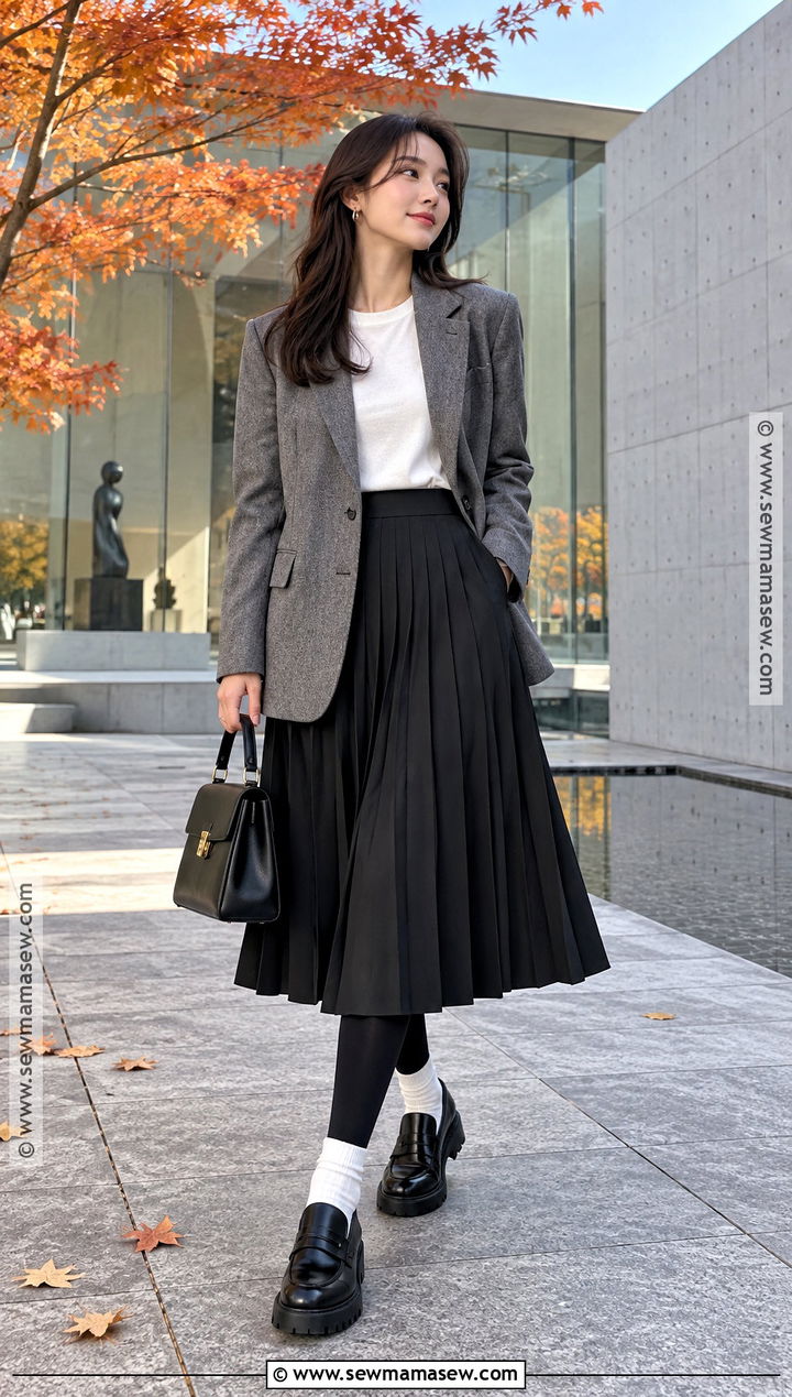 Japan Autumn Blazer And Pleated Skirt Outfit - 25 autumn ootd japan ideas
