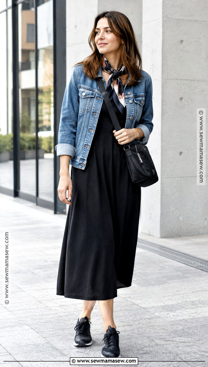 Japan Autumn Denim Jacket And Black Dress Outfit - 20 japan fits autumn