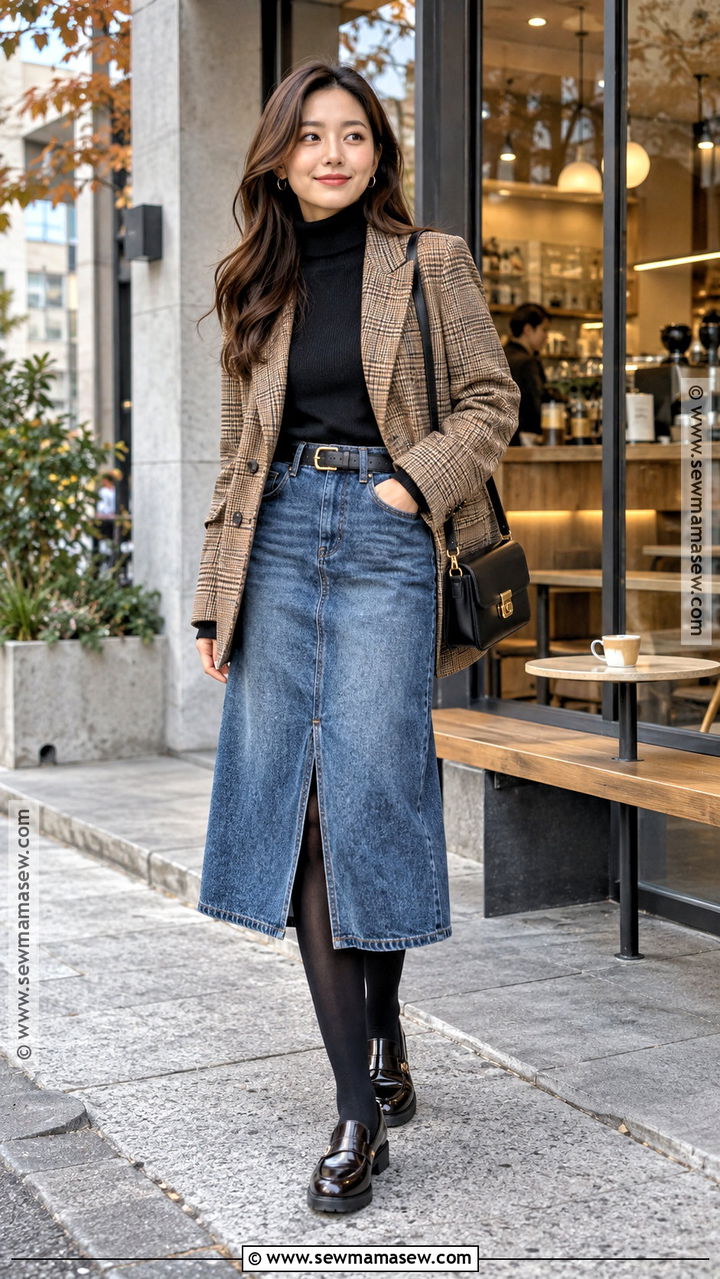 Japan Autumn Denim Midi Skirt Outfit - 20 Autumn Japan Outfit Ideas for Women