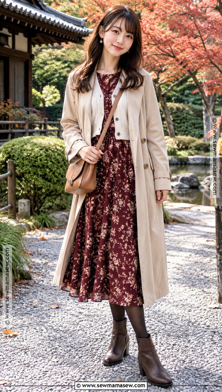 Japan Autumn Floral Dress And Cardigan Outfit - 25 autumn japan outfit ideas