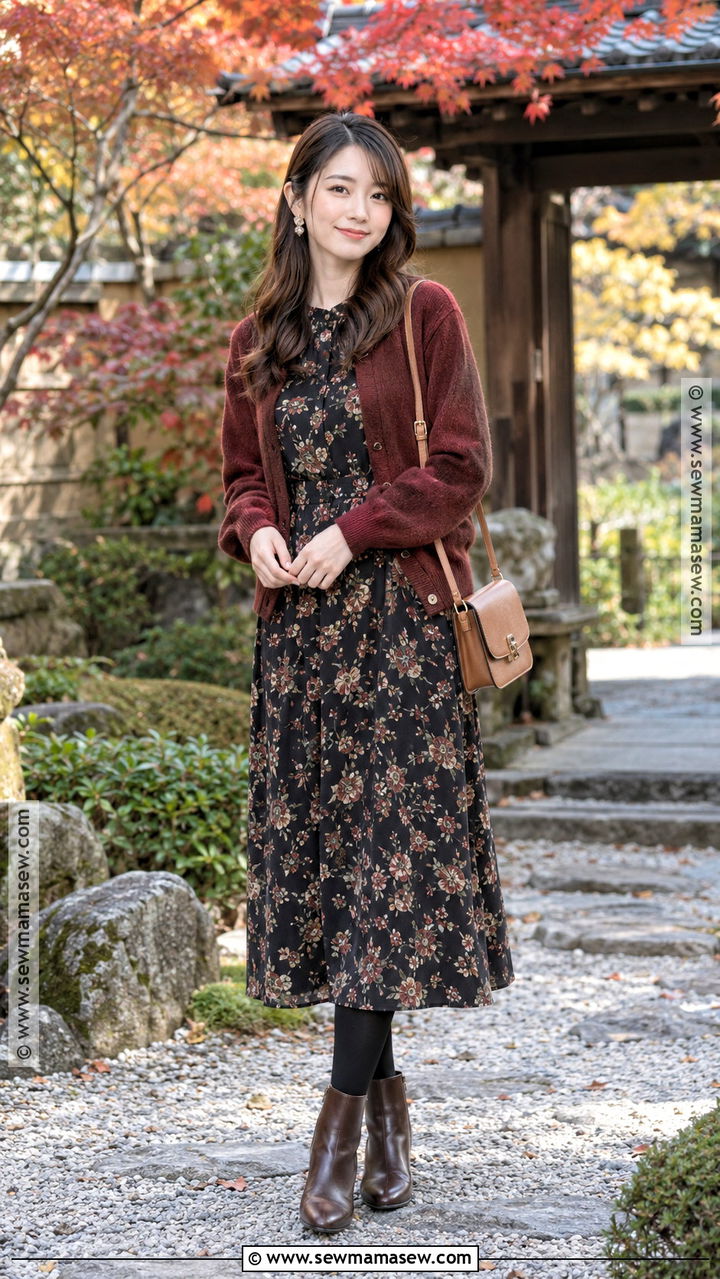 Japan Autumn Floral Dress Outfit - 20 Autumn Japan Outfit Ideas for Women