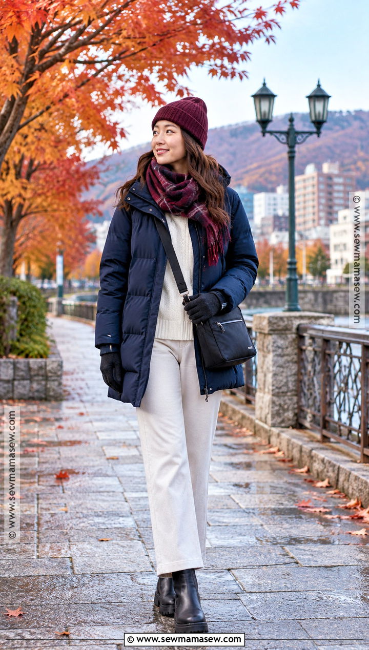 Japan Autumn Hokkaido Sweater And Puffer Coat Outfit - 25 autumn japan outfit ideas