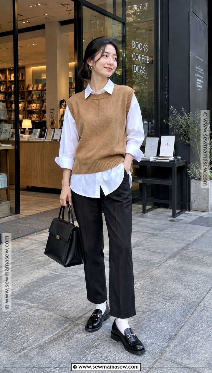 Japan Autumn Knit Vest And White Shirt Outfit - 20 japan fits autumn