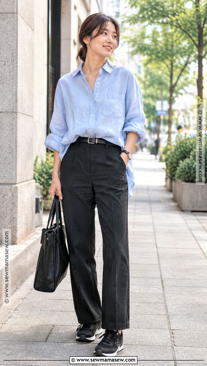 Japan Autumn Linen Shirt And Black Pants Outfit - 25 autumn japan outfit ideas