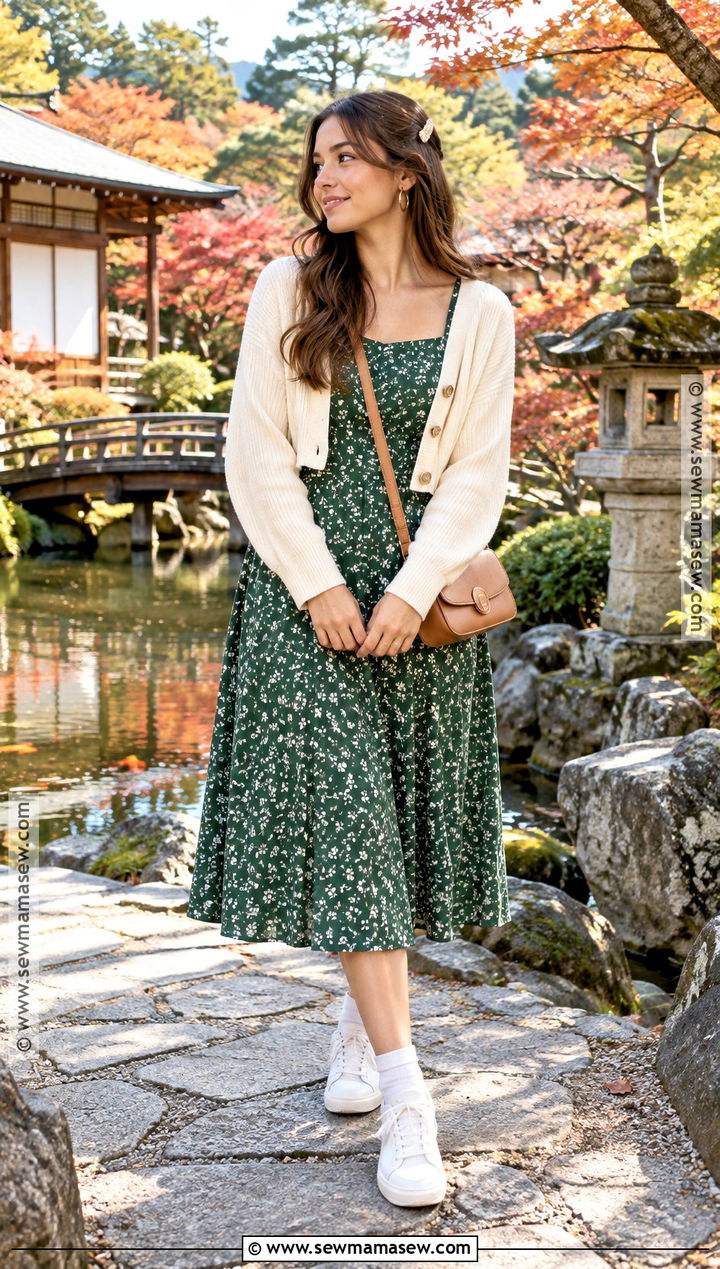 Japan Autumn Midi Dress And Sneakers Outfit - 25 autumn japan outfit ideas