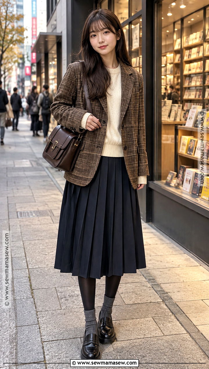 Japan Autumn Preppy Blazer And Pleated Skirt Outfit - 25 autumn japan outfit ideas