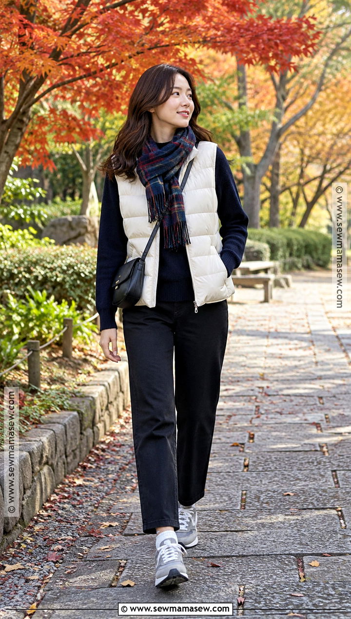 Japan Autumn Puffer Vest And Knit Outfit - 25 autumn japan outfit ideas