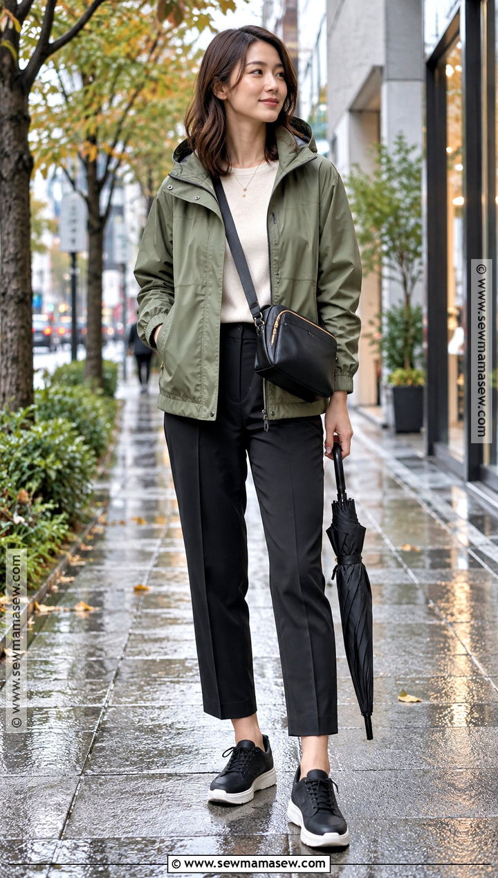 Japan Autumn Rain Jacket And Tailored Pants Outfit - 20 japan fits autumn