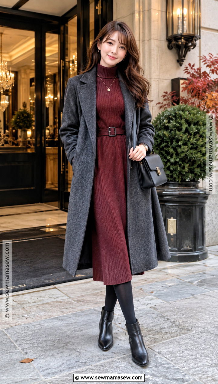 Japan Autumn Sweater Dress And Ankle Boots Outfit - 20 japan fits autumn
