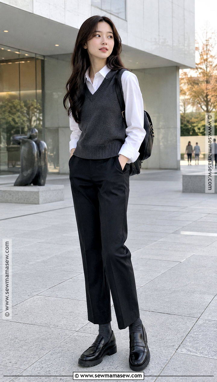 Japan Autumn Sweater Vest And White Shirt Outfit - 25 autumn ootd japan ideas