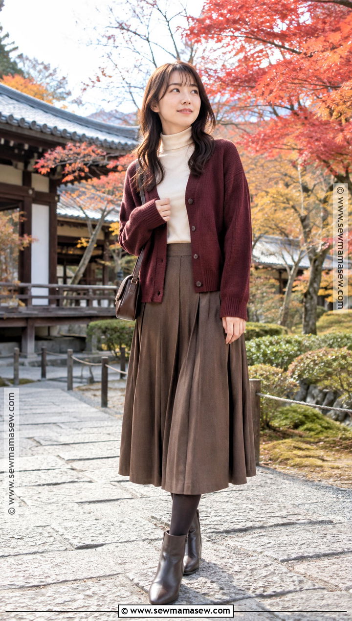 Japan Cardigan And Midi Skirt Outfit - 20 Japan Outfits November
