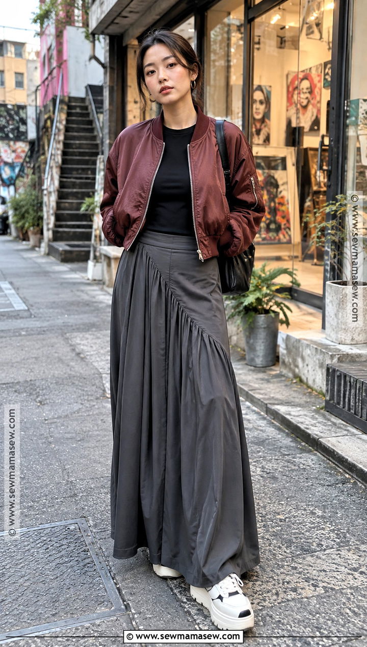 Japan Fall Bomber Jacket and Maxi Skirt Outfit - 25 japan outfits fall