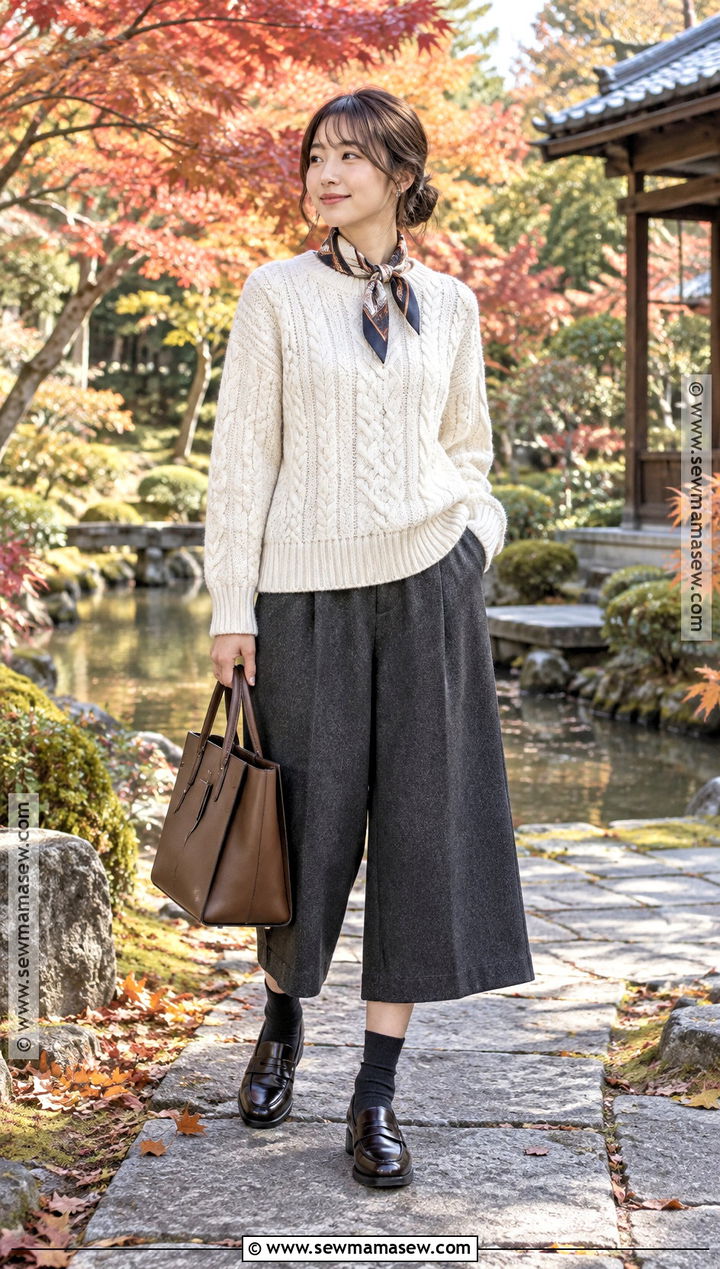Japan Fall Cable Knit Sweater And Culottes Outfit - 25 fall outfits japan