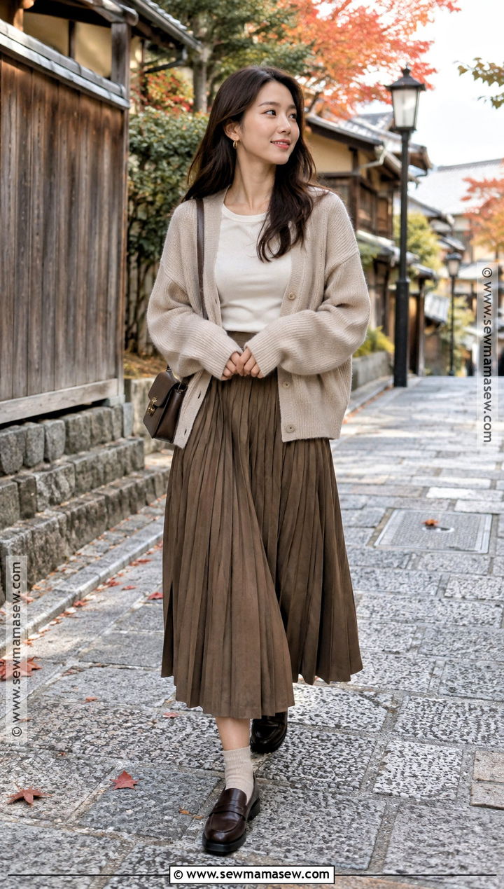Japan Fall Cardigan And Midi Skirt Outfit - 25 fall outfits japan