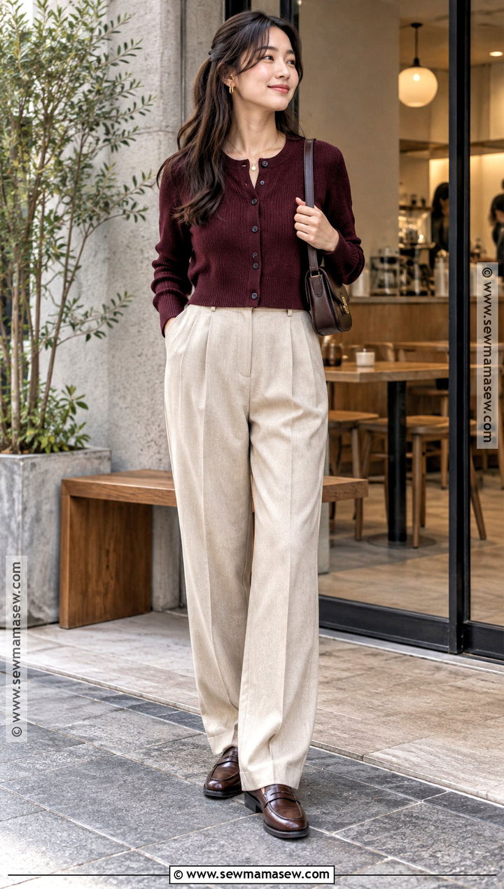 Japan Fall Cropped Cardigan And Trousers Outfit - 25 fall outfits japan