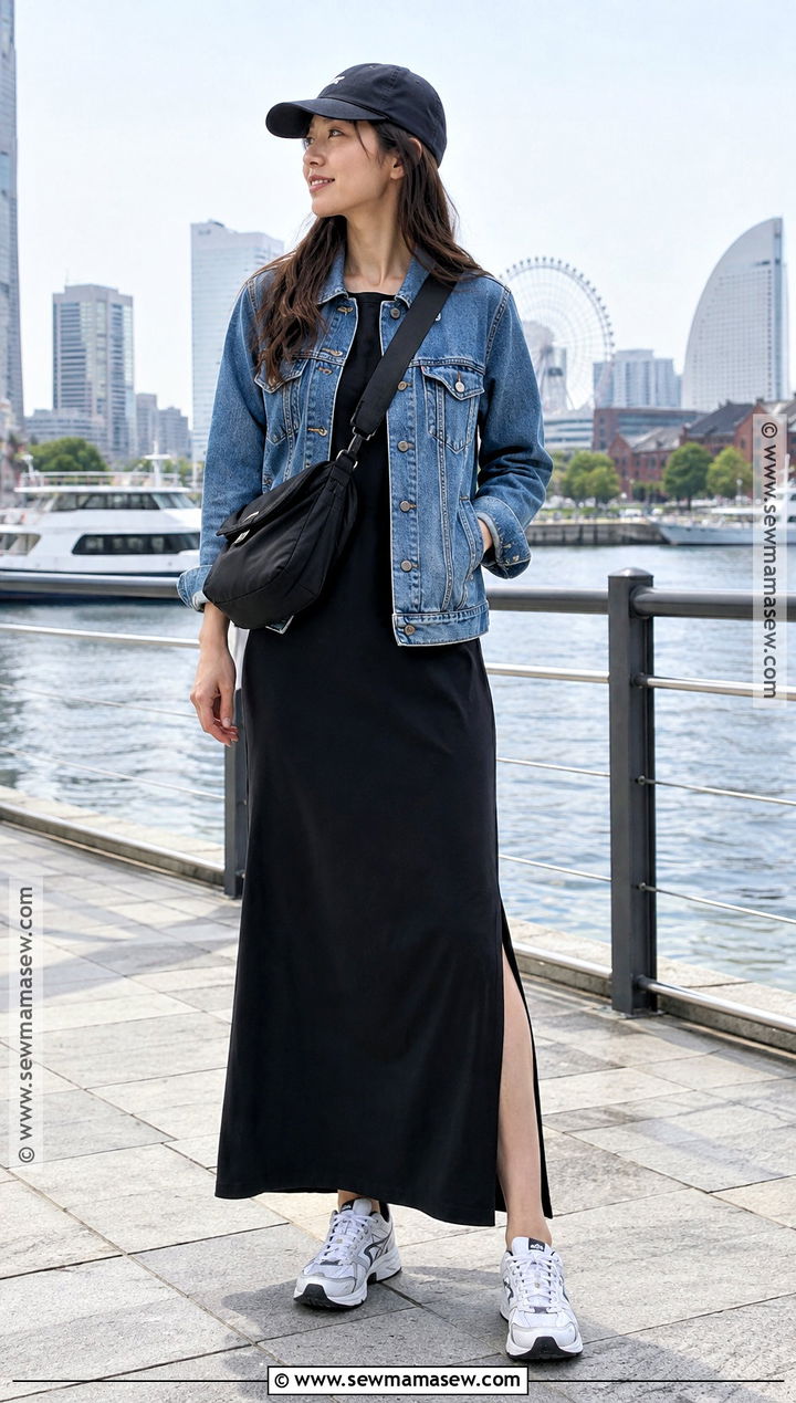 Japan Fall Denim Jacket And Maxi Dress Outfit - 25 fall outfits japan