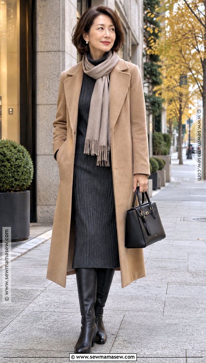 Japan Fall Long Coat and Knit Dress Outfit - 20 fall japan outfit ideas