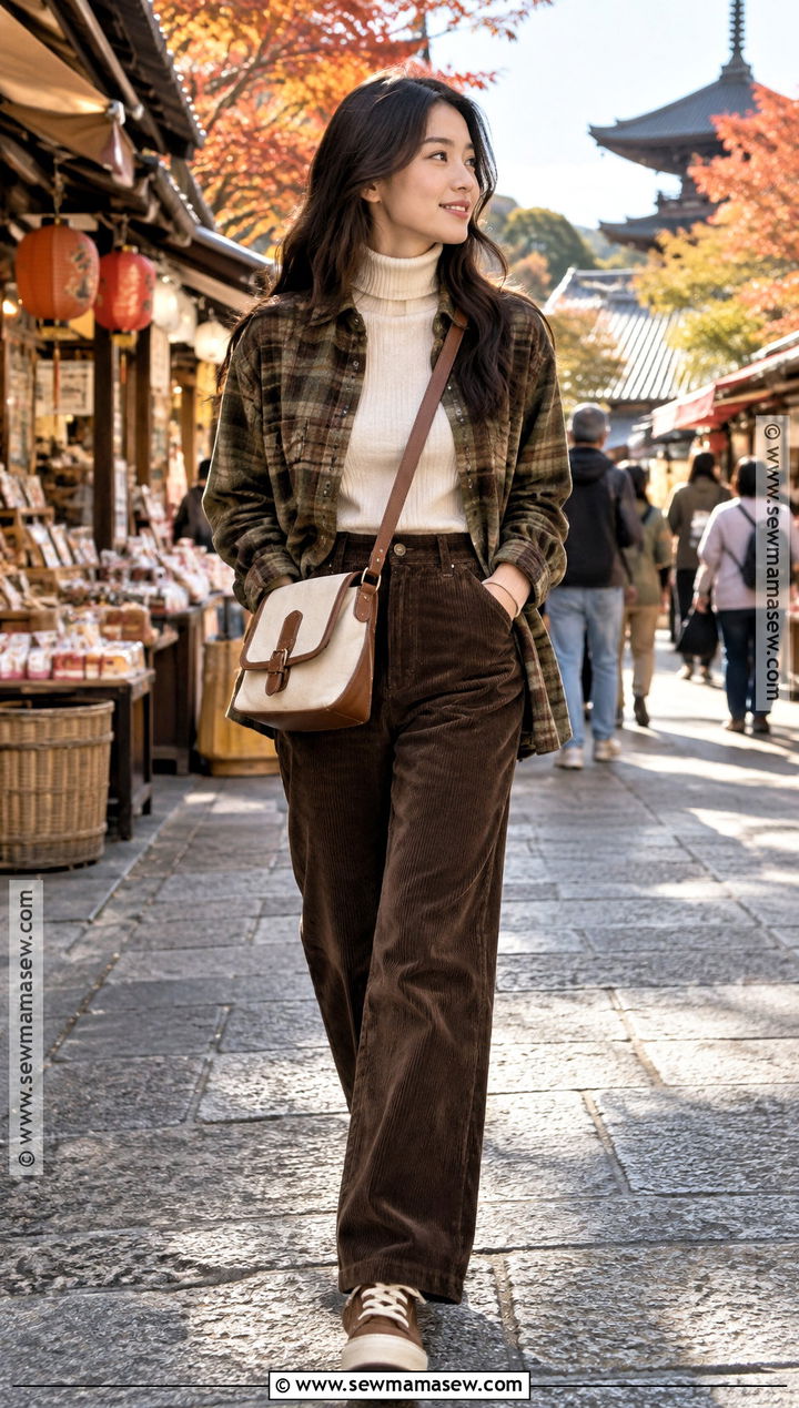 Japan Fall Overshirt and Corduroy Pants Outfit - 20 fall japan outfit ideas