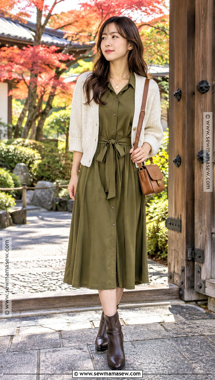Japan Fall Shirt Dress and Ankle Boots Outfit - 20 fall japan outfit ideas
