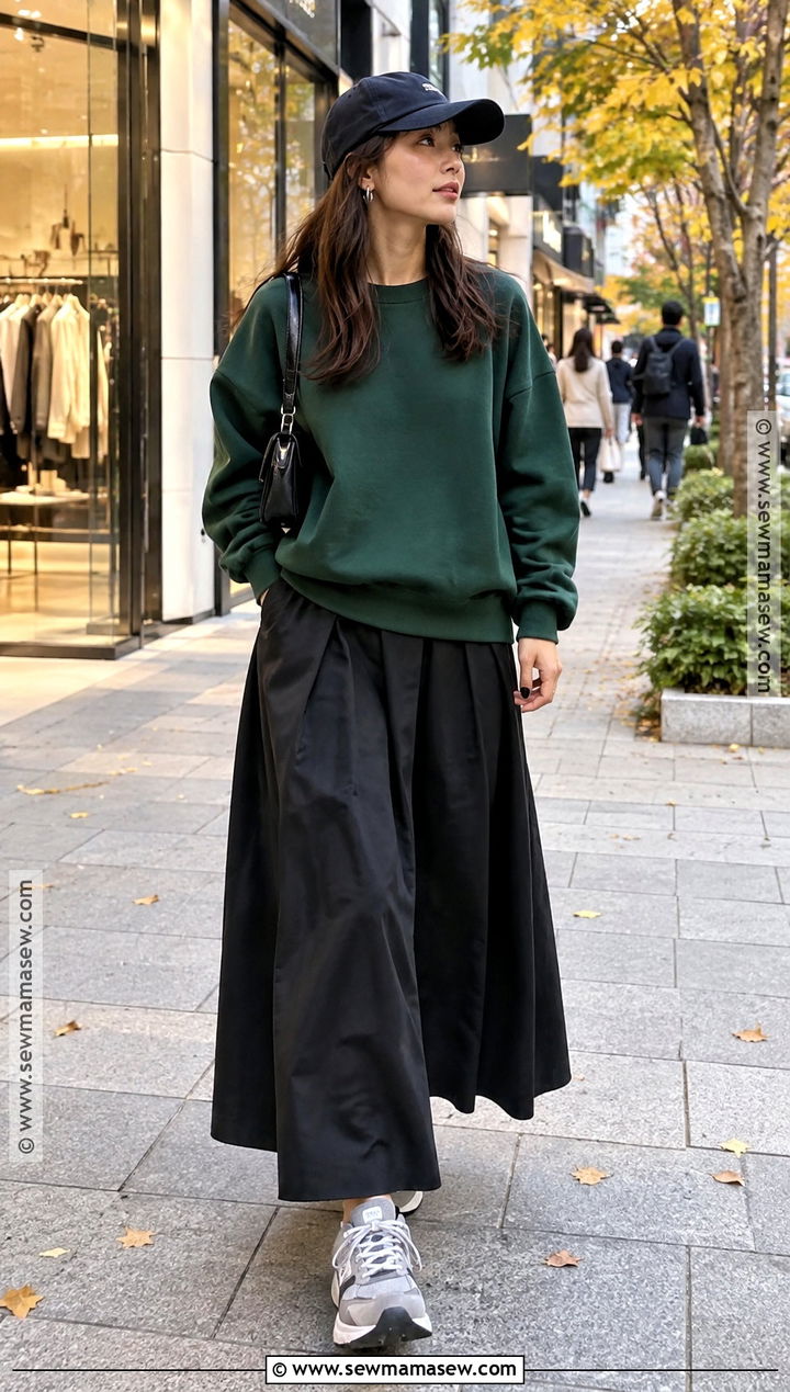 Japan Fall Sweatshirt And Maxi Skirt Outfit - 25 fall outfits japan
