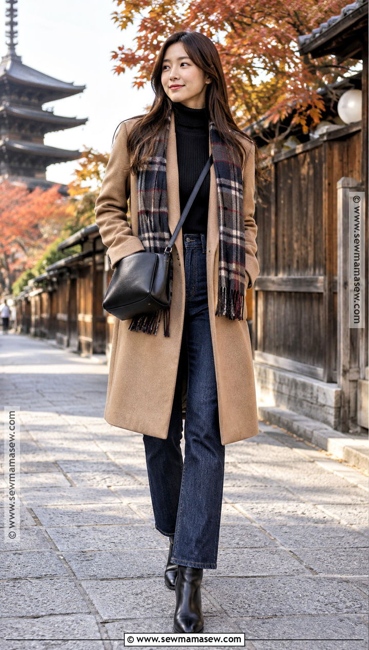 Japan Fall Wool Coat And Straight Jeans Outfit - 25 fall outfits japan
