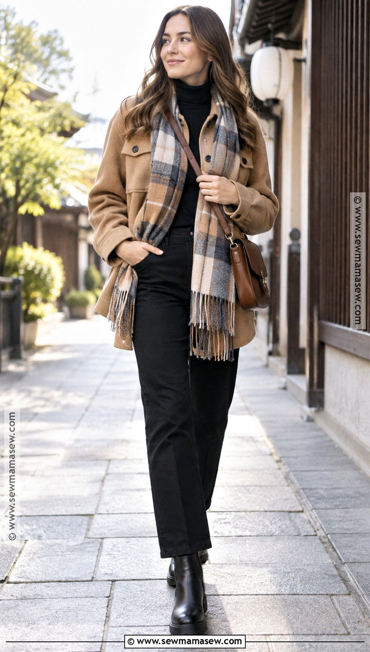 Japan November Shacket And Black Pants Outfit - 25 japan november outfit ideas