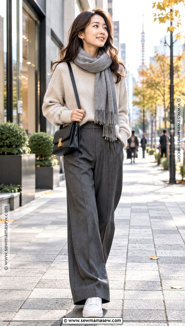 Japan November Sweater And Wide Leg Pants Outfit - 25 japan november outfit ideas