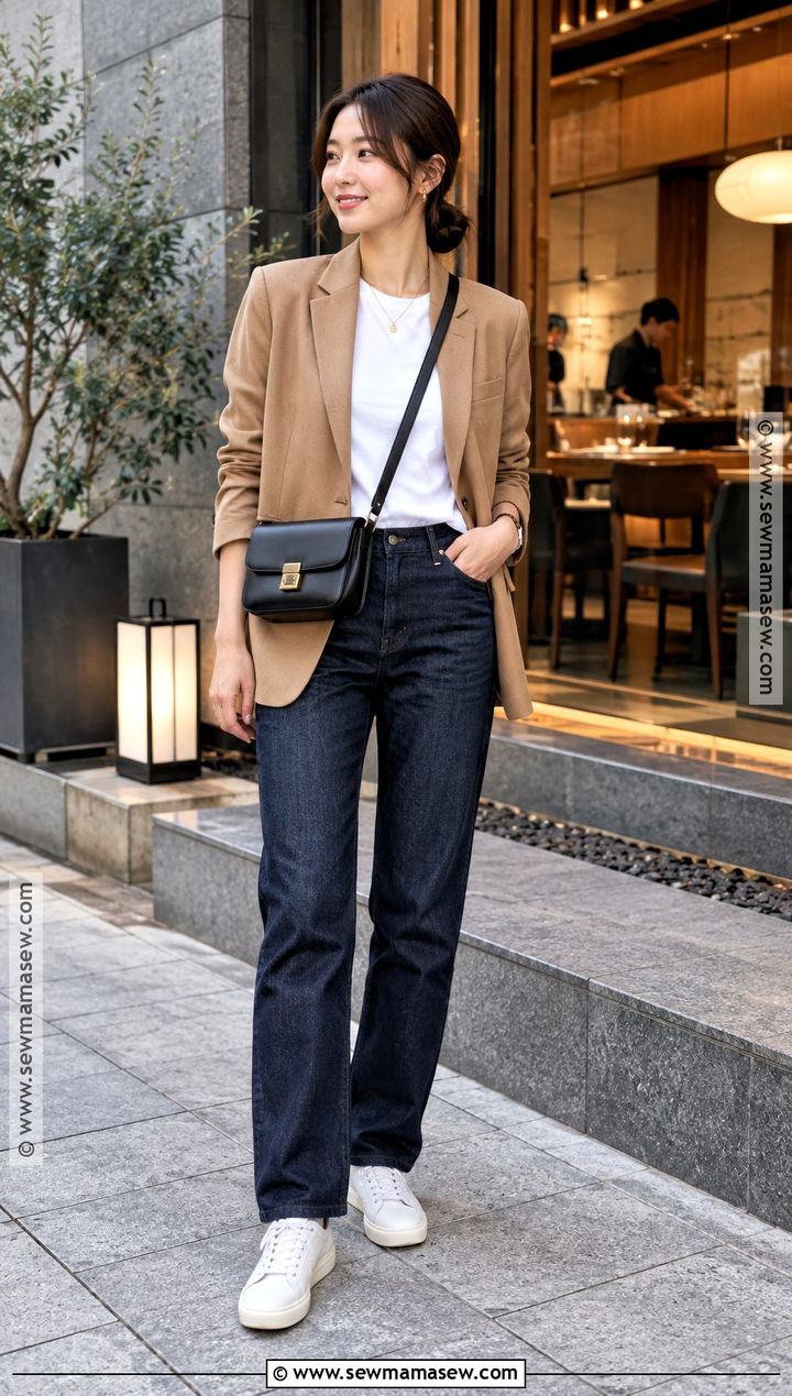 Japan October Blazer And Dark Jeans Outfit - 20 outfits for japan trip october