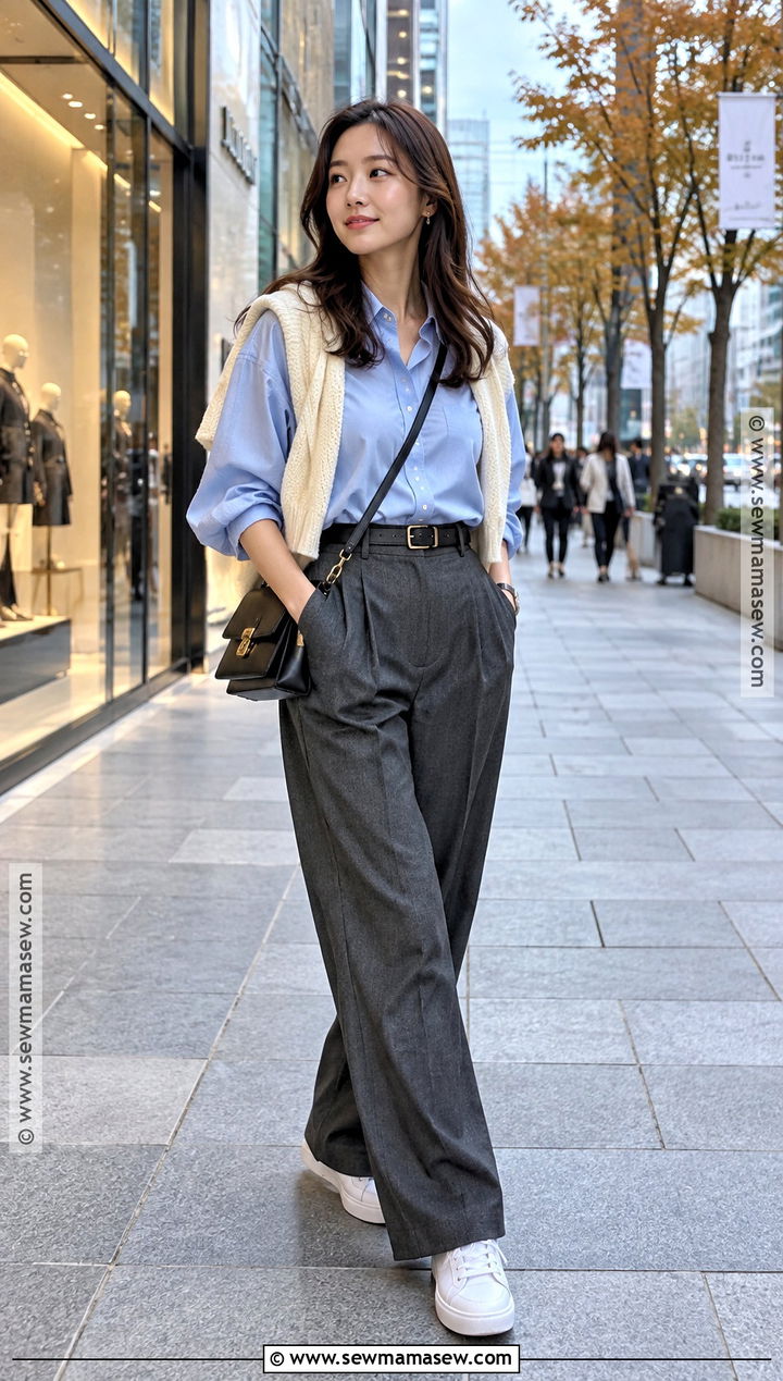 Japan October Button Down Shirt And Tailored Pants Outfit - 20 outfits for japan trip october