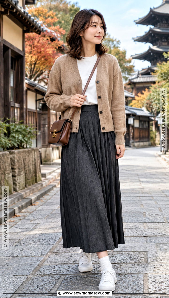 Japan October Cardigan And Midi Skirt Outfit - 20 japan october outfit ideas for women