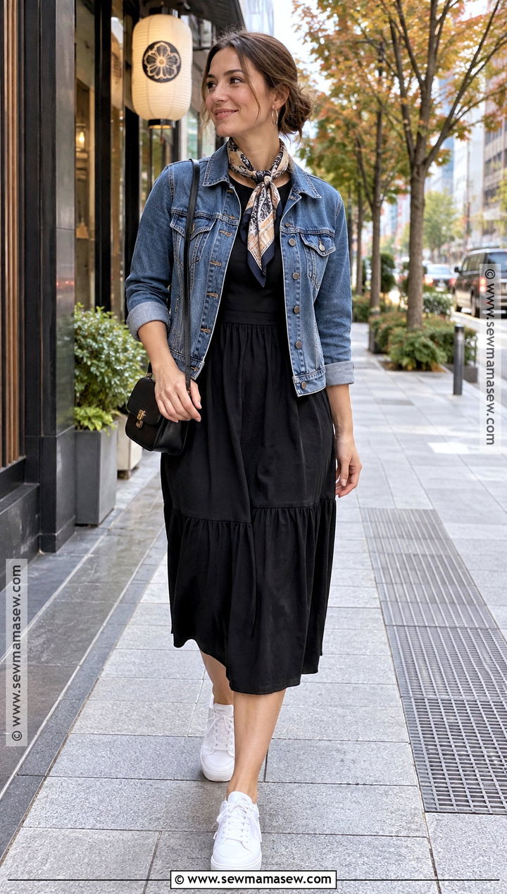 Japan October Denim Jacket And Black Dress Outfit - 20 japan october outfit ideas for women
