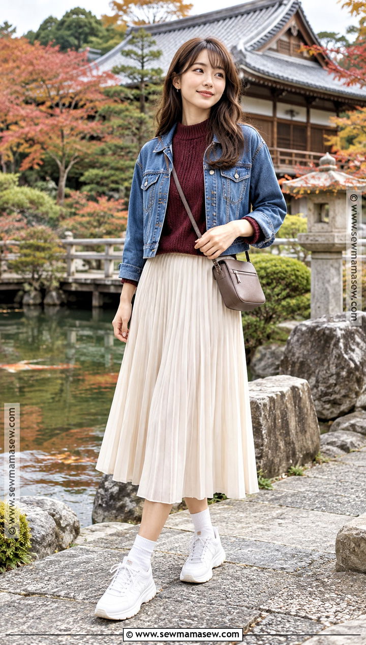 Japan October Knit Top And Midi Skirt Outfit - 20 outfits for japan trip october