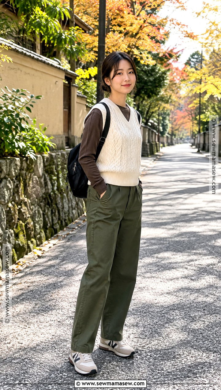 Japan October Knit Vest And Long Sleeve Top Outfit - 25 japan october outfit ideas