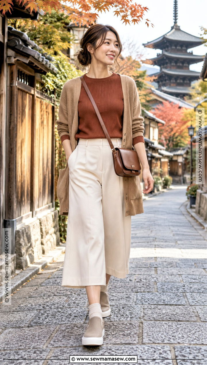 Japan October Kyoto Outfit With Knit Top And Culottes - 25 japan october outfit ideas
