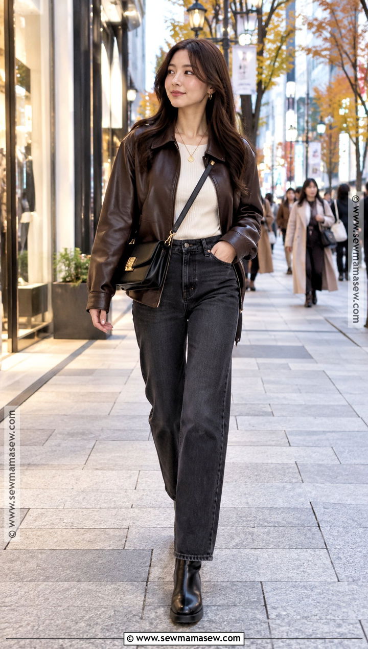 Japan October Leather Jacket And Dark Jeans Outfit - 25 japan october outfit ideas