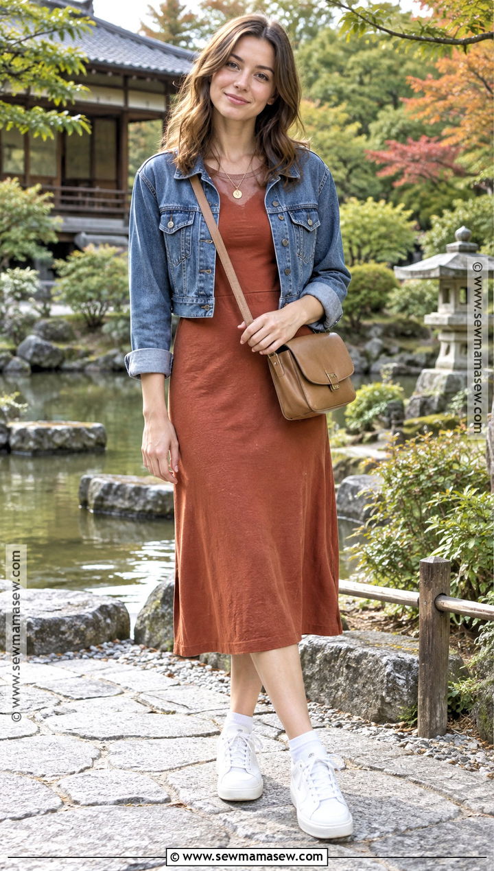 Japan October Midi Dress And Denim Jacket Outfit - 25 japan october outfit ideas