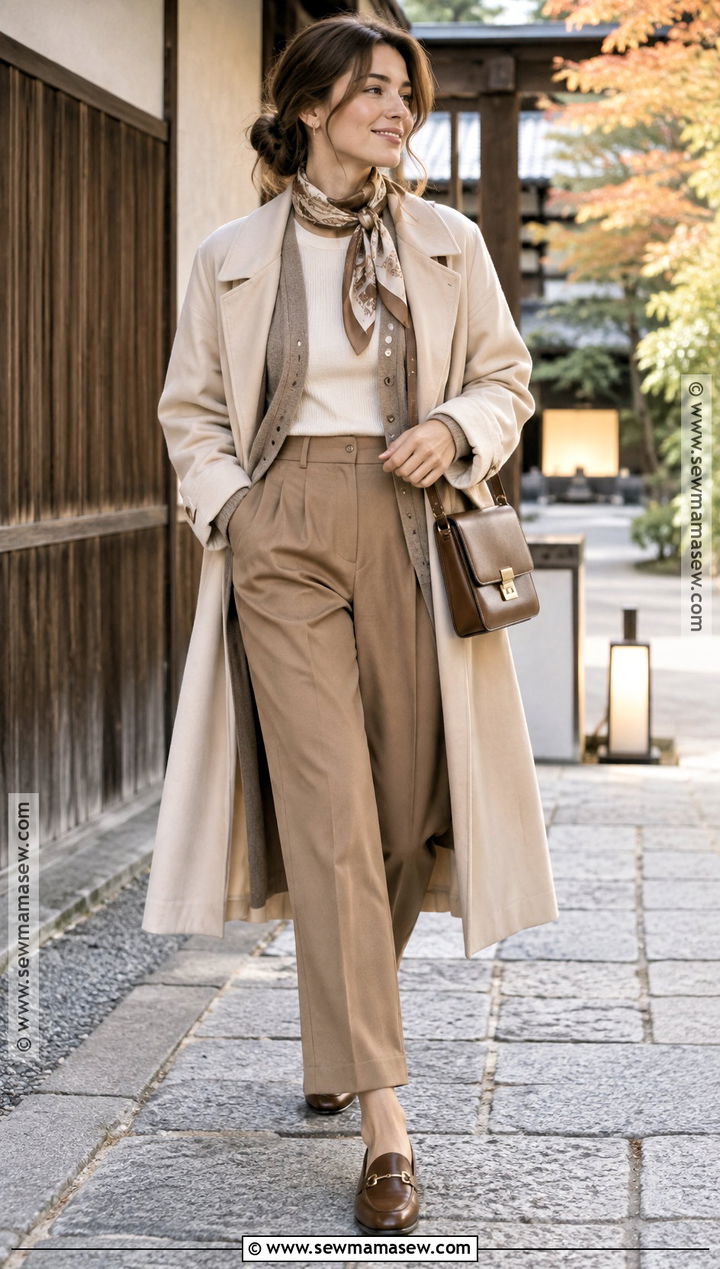 Japan October Neutral Layered Outfit - 20 outfits for japan trip october