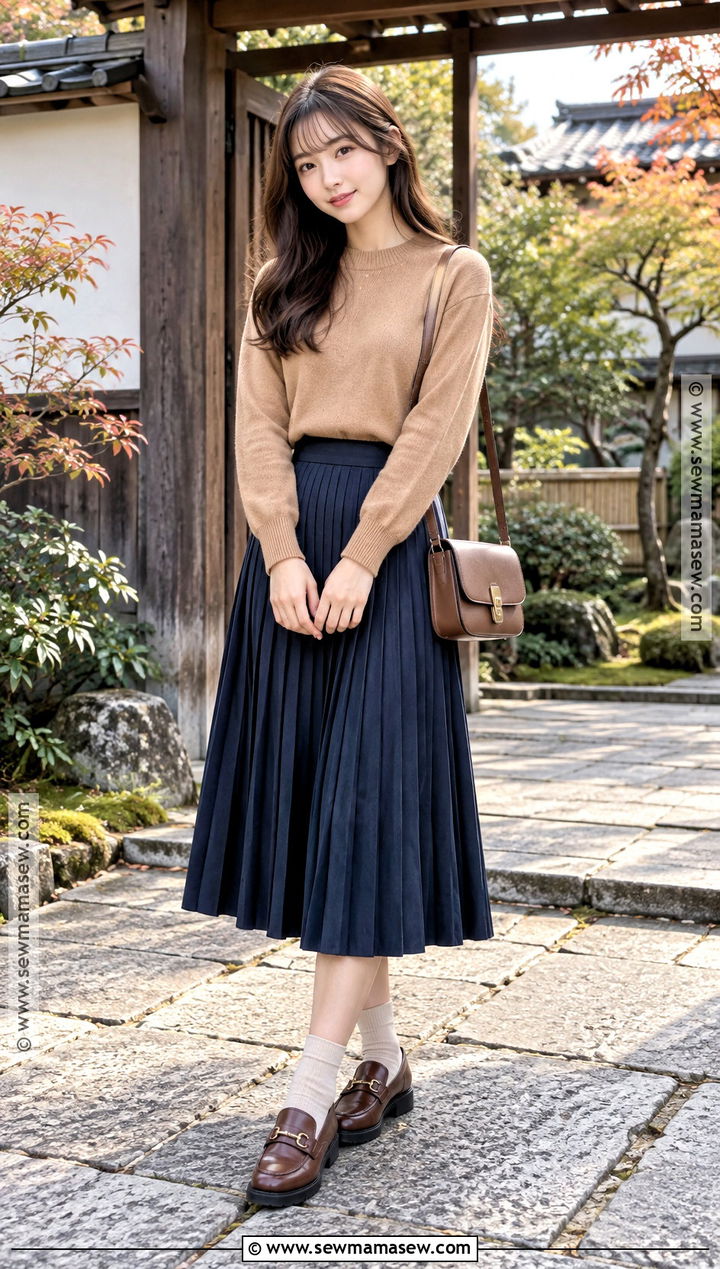 Japan October Pleated Skirt And Lightweight Sweater Outfit - 25 japan october outfit ideas