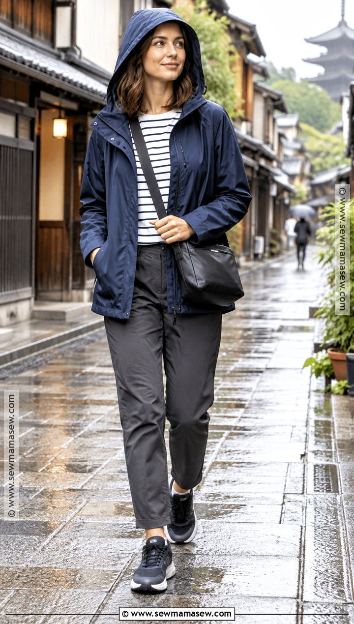 Japan October Rain Jacket And Travel Pants Outfit - 20 outfits for japan trip october