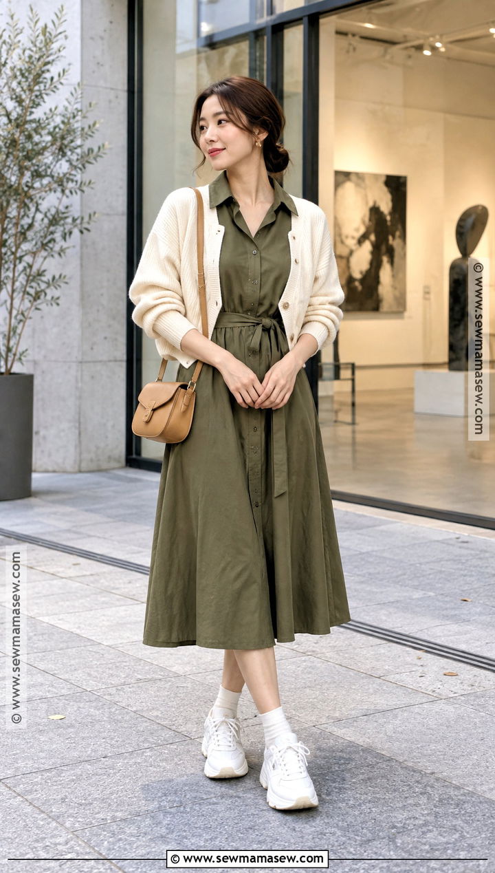 Japan October Shirt Dress And Sneakers Outfit - 25 japan october outfit ideas