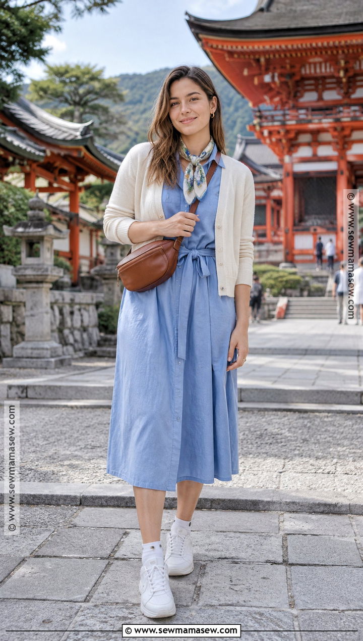 Japan October Shirt Dress And Sneakers Outfit - 20 outfits for japan trip october