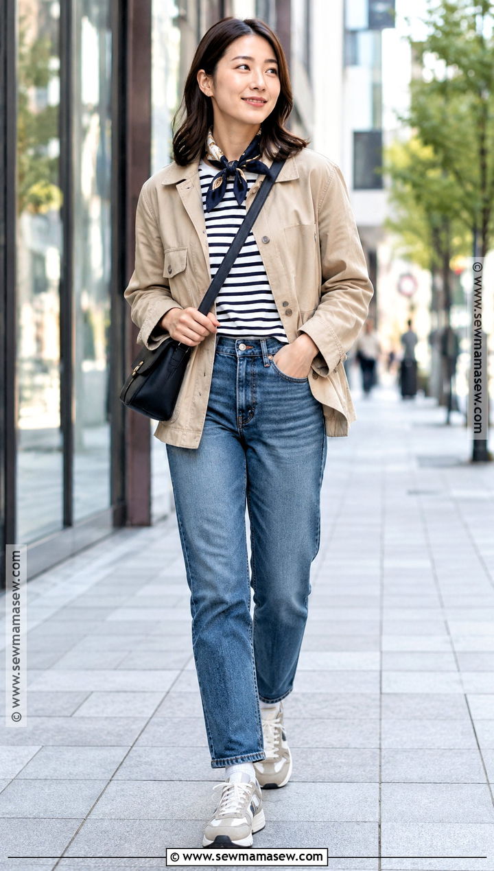 Japan October Striped Shirt And Straight Leg Jeans Outfit - 20 outfits for japan trip october