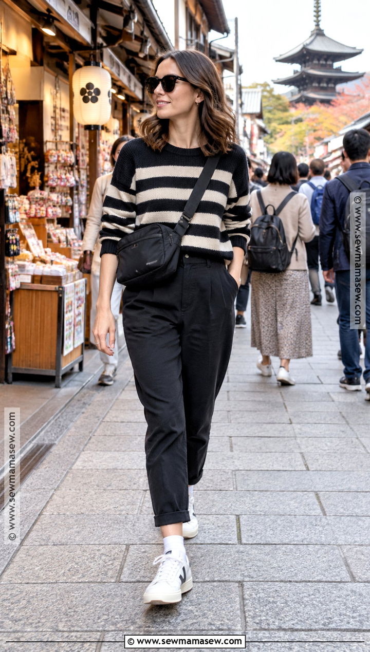 Japan October Striped Sweater And Ankle Pants Outfit - 20 japan october outfit ideas for women