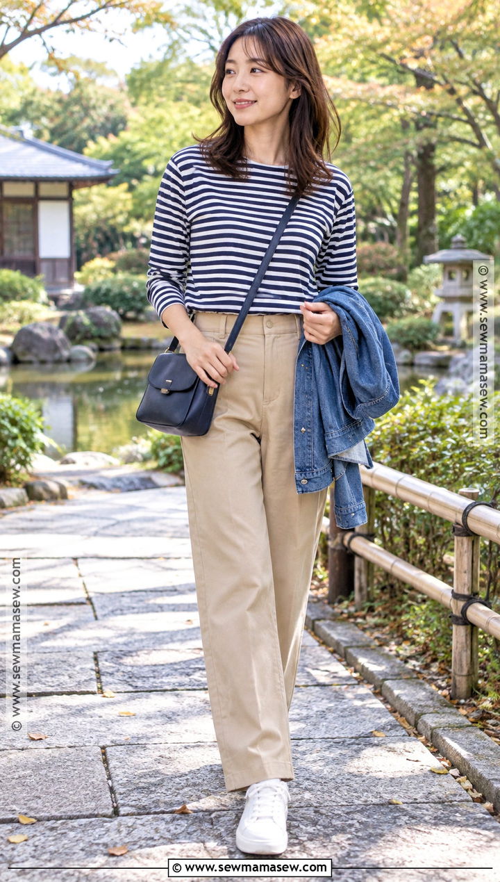 Japan October Striped Top And Beige Pants Outfit - 25 japan october outfit ideas
