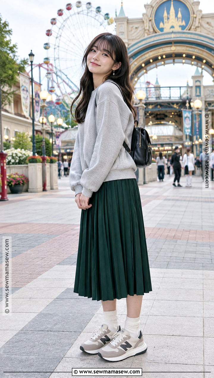 Japan October Sweatshirt And Pleated Skirt Outfit - 20 japan october outfit ideas for women