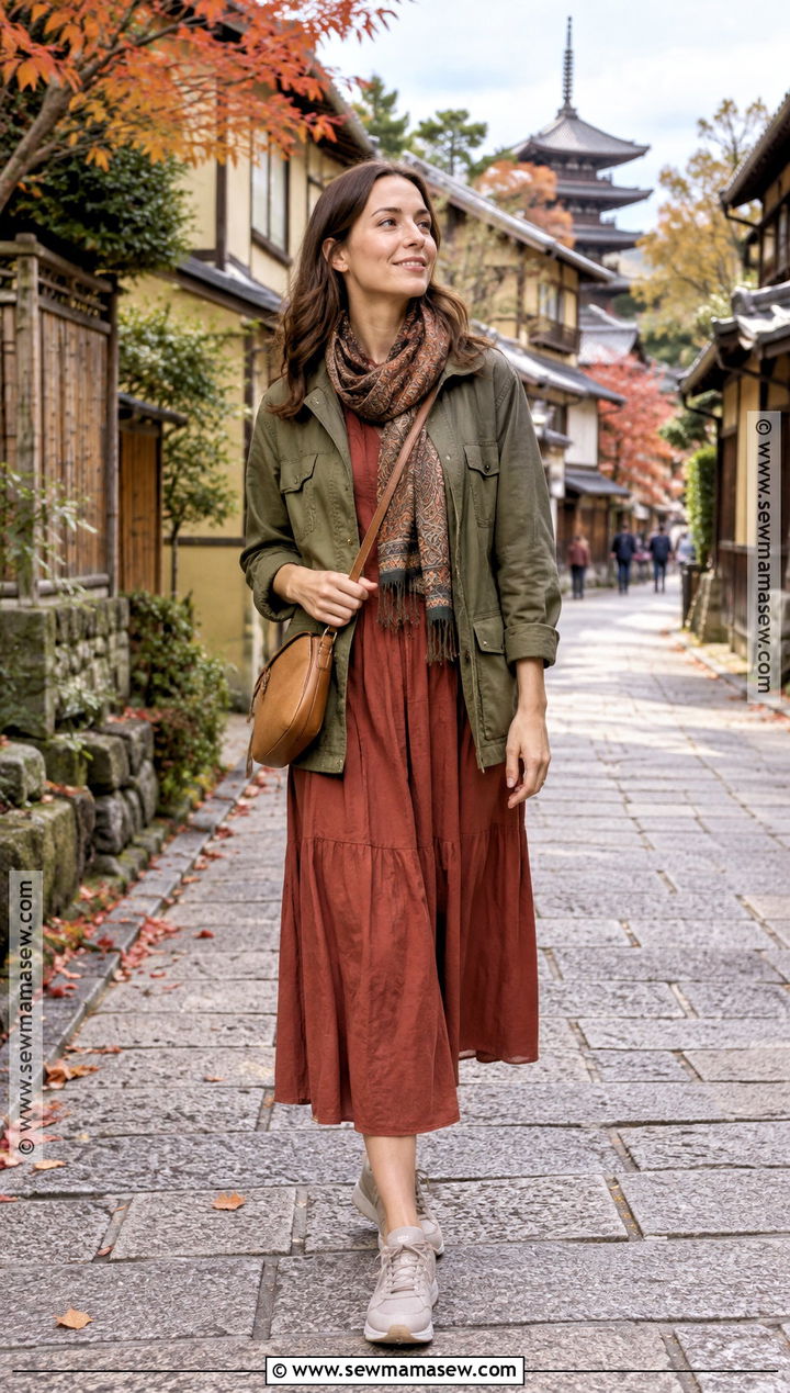 Japan October Utility Jacket And Midi Dress Outfit - 20 japan october outfit ideas for women