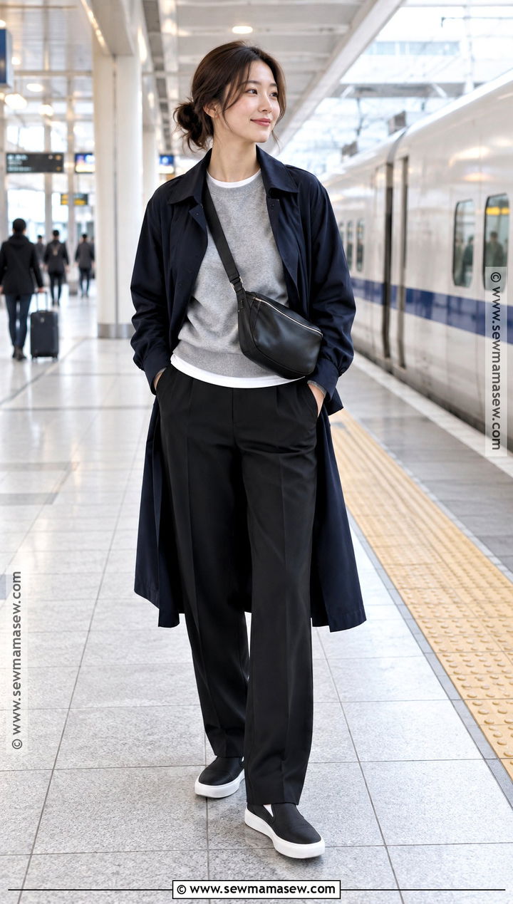 Japan Train Travel Sweatshirt And Tailored Pants Outfit - 20 japan in november outfit ideas